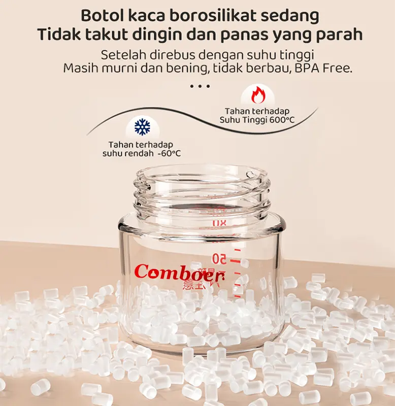 Comboer botol susu  anti-kolik   Botol susu Bayi Newborn Bahan Kaca 50MM Kaca Borosilikat Tinggi 80/160/240Ml Anti Perut Kembung Bebas BPA 8