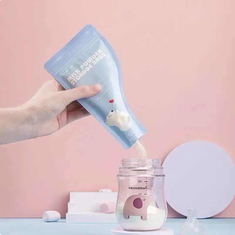 ￼Kantong susu bubuk bayi tempat susu bubuk disposable milk powder storage bag Biru Pink kantong formula Peralatan travel 4