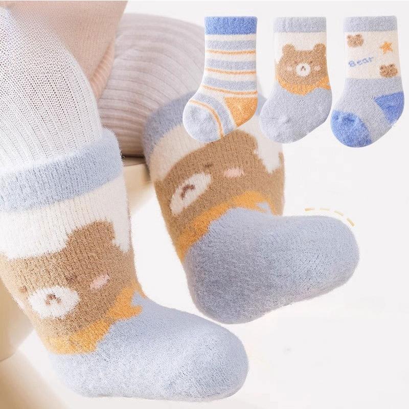 Tất Nhồi Bông Cho Em Bé 3 Cặp Bộ Thiết Kế Hoạt Hình Nhung Dày Thích Hợp Cho Bé Trai Và Bé Gái Trẻ Mới Biết Đi Tất Bắp Chân Ấm Áp Mùa Đông Tất Trẻ Em