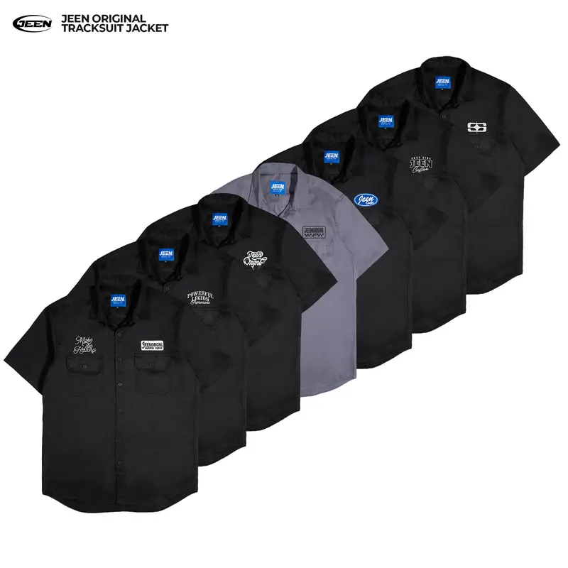 JEEN ORIGINAL - Kemeja Workshirt Lengan Pendek Full Bordir Casual Atasan Baju Cowok 0