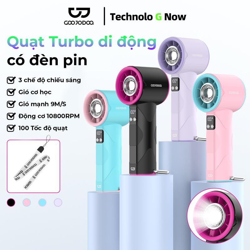 【GOOJODOQ x KOC/KOL  Quạt Turbo di động có đèn pin , 100 tốc độ gió , động cơ không chổi than tốc độ cao 10800RPM, màn hình kỹ thuật số,