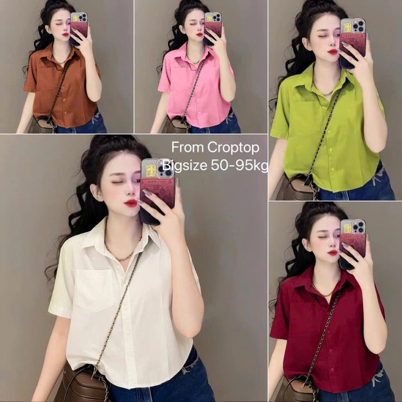 From Croptop Áo Sơ Mi Lụa Bigsize 45-95kg Size M L XL 2XL Cổ Bẻ Dành Cho Nữ Hot Trend Ưu Đãi Hấp Dẫn Women's Shirt Somi Size 50-90kg