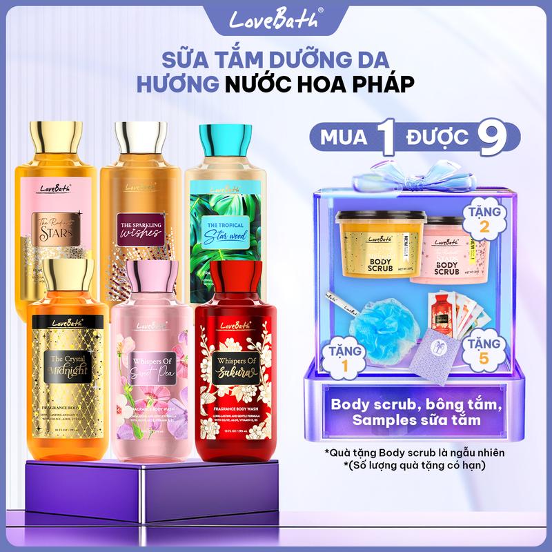 Lovebath Hộp Sữa Tắm Hương Nước Hoa Pháp 295ml Chiết Xuất Từ Dầu Olive Quà Tặng Bông Tắm 5 Gói Sữa Tắm 12ml 2 Hũ Tẩy Tế Bào Body 300gr Lovebath Việt Nam