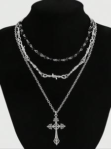 Conjunto de collar con colgante de cruz estilo punk gótico, joyería vintage con cadena de espinas y cuentas para mujer, accesorios para fiesta de Halloween