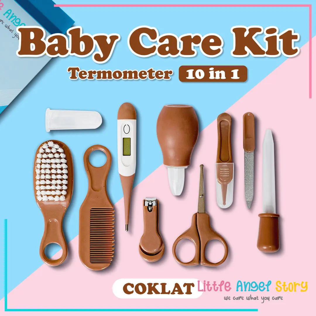 BABY CARE NAIL KIT SET Alat Perawatan Bayi 10in1 Termometer Brown Sisir Gunting Bayi Hadiah Lahiran Newborn Gift COD