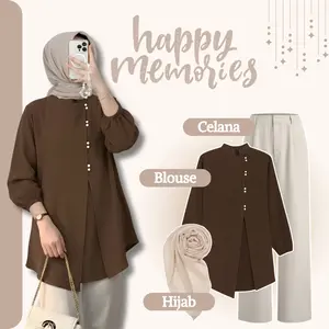 One Set 3 In 1 Lebaran Elegan ll Blouse Wulan Celana Knit Hijab bella Square ll Outfit Wanita GO321
