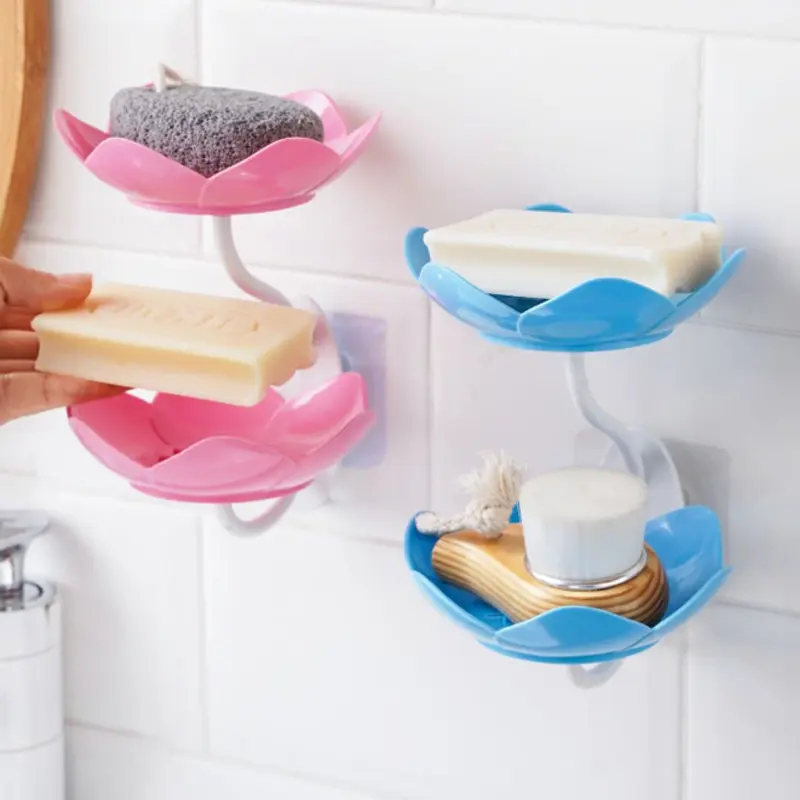 Hộp Xà Phòng Hình Hoa Sen, Treo Tường, Hai Lớp, Thoát Nước, Cố Định, Đẹp Và Tiện Lợi, Cho Phòng Tắm