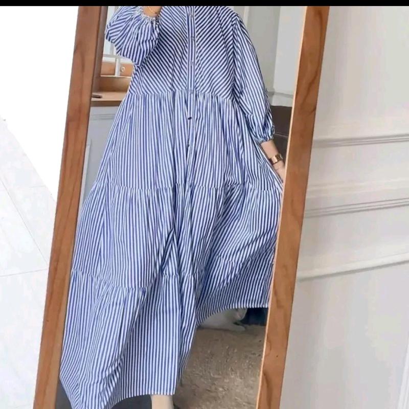Dress  Silang ZR salur lengan balon Katun 1