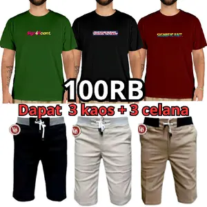PAKET HEMAT 100 RB DAPAT 3 KAOS DAN 3 CELANA PENDEK CHINOS PRIA Polos Kaos Celana Katun Motif Dewasa Casual