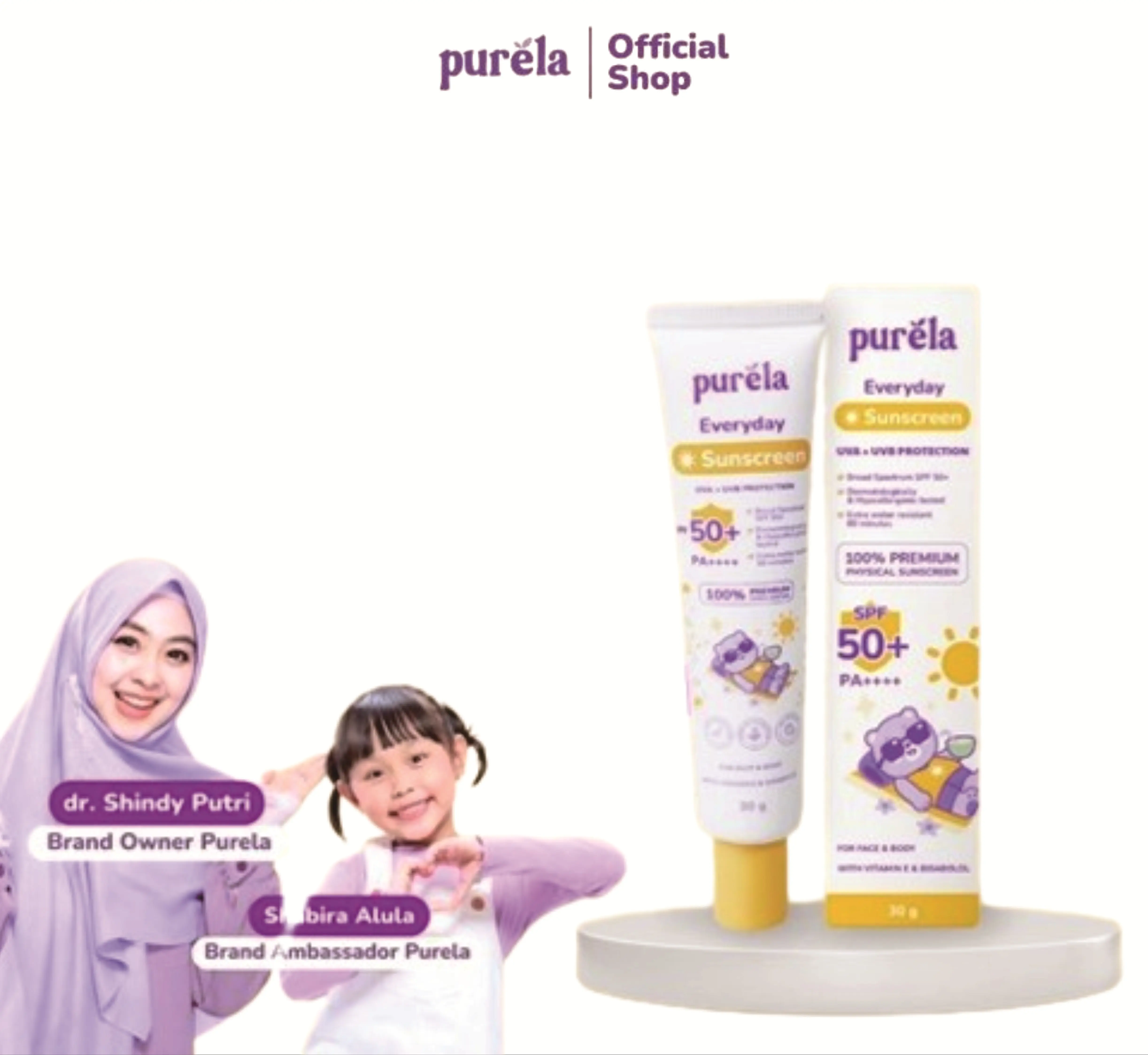 Sunscreen Purela Baby Physical SPF 50+ PA++++ 30 gr , tahan air dan untuk kulit sensitive untuk anak bayi balita