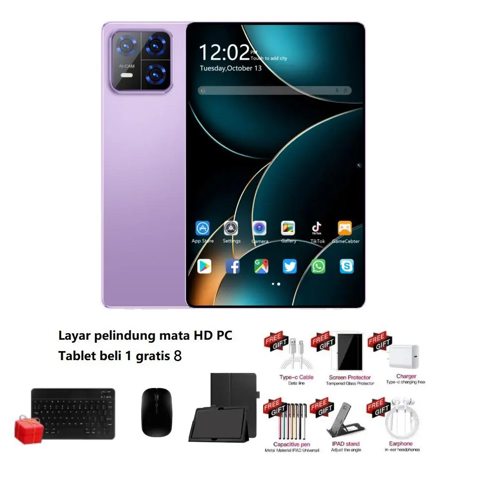 Pad 7S+Ungu+Keyboard dan Mouse Bluetooth Nirkabel