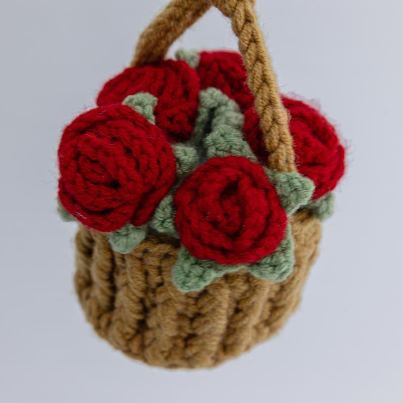 YSHomy Crochet Car Hanging with Crochet Flower Basket for Car Decor, Crochet Sunflower Rose Basket Hanging for Car Mirror 3