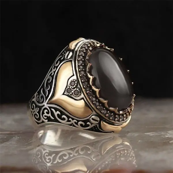 Cincin Pria Batu Wulung Merah Delima High Quality Import - Rings Elegan Hadiah