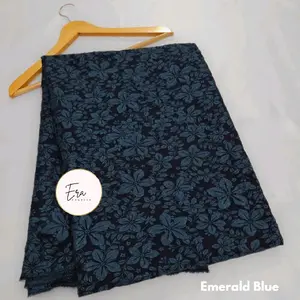 Kain Fukuro Jacquard Embos Premium Warna Emerald Blue , Bahan Kebaya Janggan Elegant - Bahan Jacquard Fukuro, Jaguar Emboss Motif Sakura Floral, Kain Bahan Jacquard/Jaguar Emboss Kebaya Janggan Modern, Kebaya Kain Jacquard Jaguar