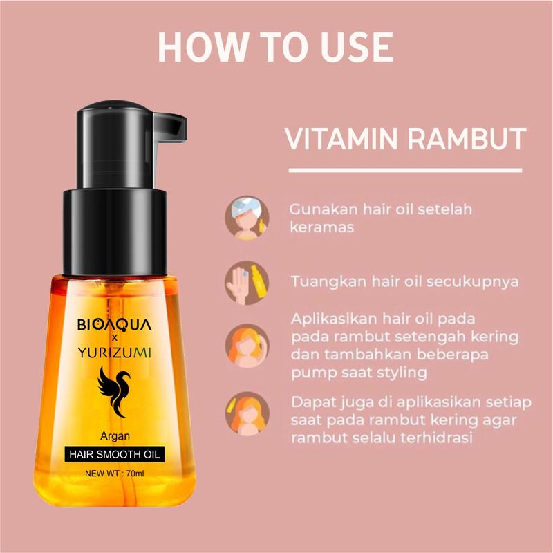 PAKET 2 IN 1 BPOM Bioaqua x Yurizumi Hair Mask Creambath dan Hair Serum 70ml Perawatan Argan 5