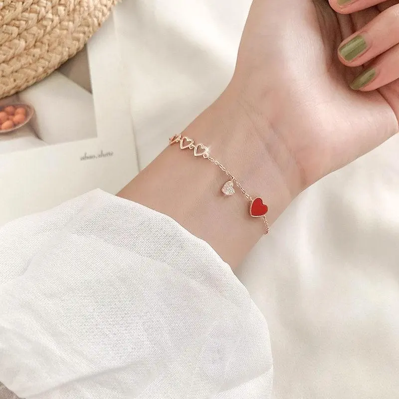Gelang Kaki Dan Tangan Model Love Merah Dan Putih Rantai Perempuan Cewek Gold Titanium Wanita Wanita jedar bingle bangle