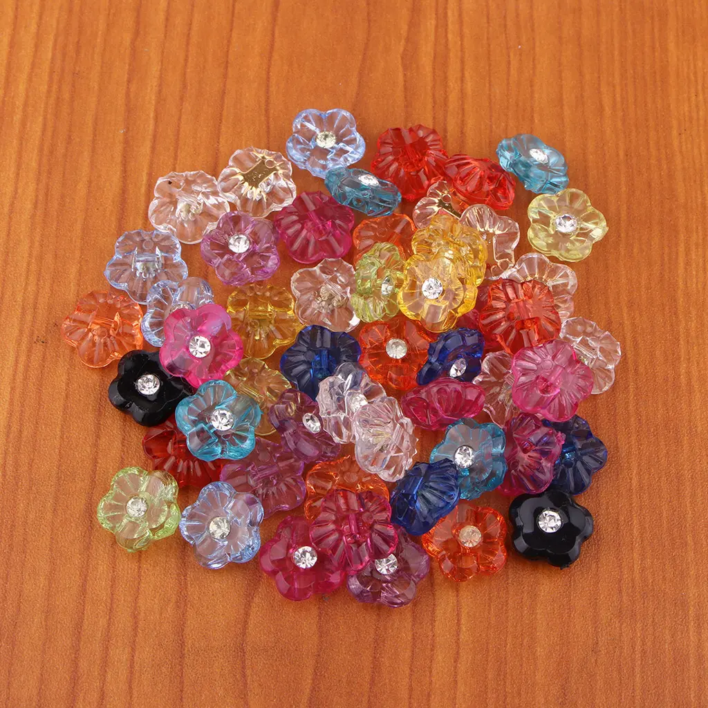 50 Pieces Mixed Size Resin Round Buttons Kids Buttons Flat Rhinestone Button Set Multicolor 0.6cm