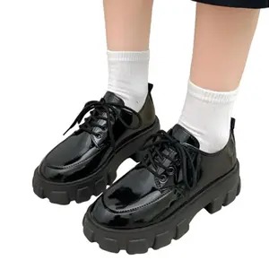Sepatu Oxford Wanita Terbaru 5 cm Tali Hitam Glosy Ootd Sekolah Fashion Korea Kekinian Flat Shoes Docmart Ootd Cewek Remaja Kasual 1991 Bisa Cod Black Perempuan