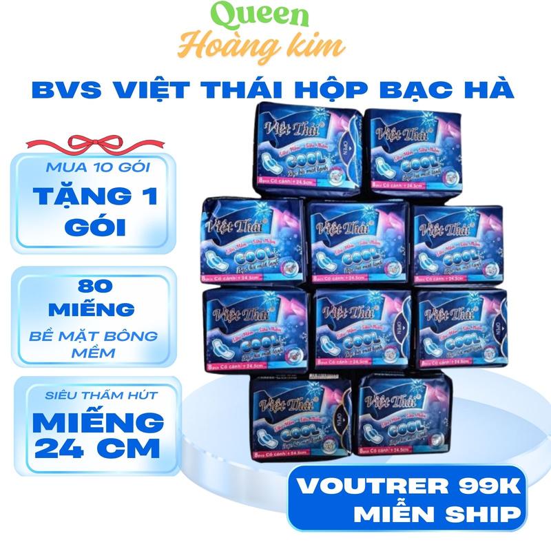    Thấm Hút The Mát   Combo 10 Gói Băng Vệ Sinh Việt Thái Siêu The Mát Bạc Hà Mát Lạnh Bề Mặt Bông Dệt Siêu Êm Gói 8 Miếng Kích Thước 24,5cm Nữ Women Tampon 