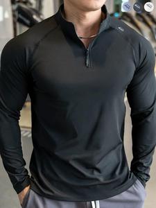 Camiseta de manga larga con forro de vellón para hombre, ajuste ceñido, cálida, suave y transpirable, suéter con media cremallera, top deportivo casual de secado rápido para otoño invierno