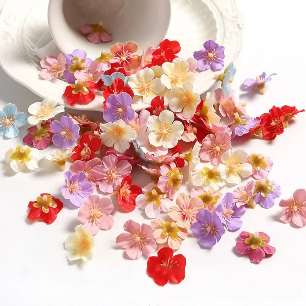 50pcs Mini Artificial Cherry Blossom Head Scrapbooking Marriage Decoration Wreaths Accessories Simulate Flowers Head Silk Mini Fake Flower for Home Decor