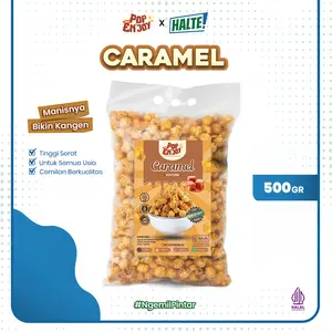 POPCORN CARAMEL [500gr] - Halte Snack x PopENjoy / Makanan Manis Crispy Camilan Popkron Snack Jagung Cemilan Food Instan Bumbu kriuk Brown Karamel Jajanan Sweet
