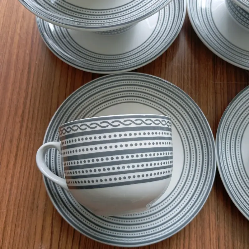 Cangkir Keramik Motif- Set 6pcs + Tatakan Gratis cangkir Teh cangkir Kopi Gelas Tamu Gelas lucu Hampers Set Kado Pasangan Putih Minuman 5