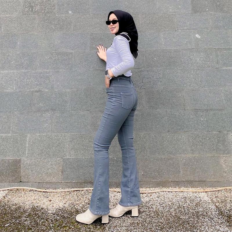 Celana Jeans Cutbray Abu Highwaist Slimfit Stretch Premium Quality Denim Panjang Wanita Melar manis light grey Korean regular kulot 4