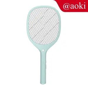 AOKI Raket Nyamuk Baterai Lithium Kabel Charger Warna Macaron Listrik Dengan Lampu LED Terang Baterai Isi Ulang 500mAh dan Perlindungan Switch