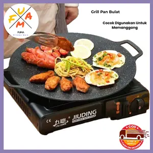FM Panggangan Bulat Stainless Anti Lengket / Grill Pan Panggangan Datar untuk BBQ Daging Sayuran