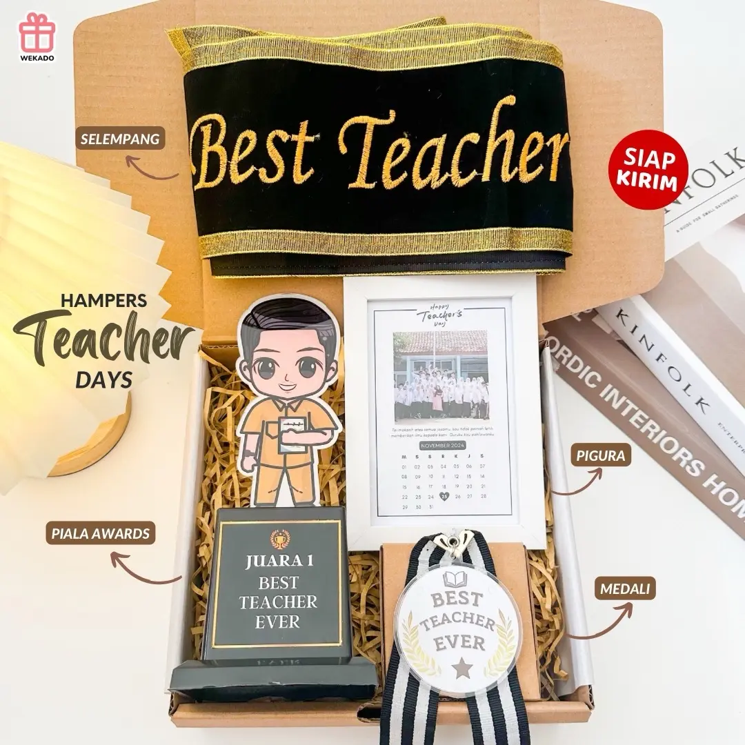 Kado Hari Guru Terbaik Hampers Best Teacher Day Gift Set Custom Piala Medali Pigura