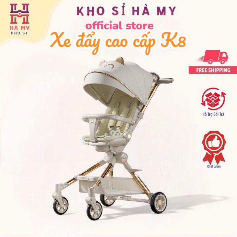 Xe đẩy cao cấp K8 cho bé từ 3 tháng có bàn ăn dặm tặng kèm khay để bình sữa có lò xo giảm xóc Kem tomorrow sky xe xe đẩy