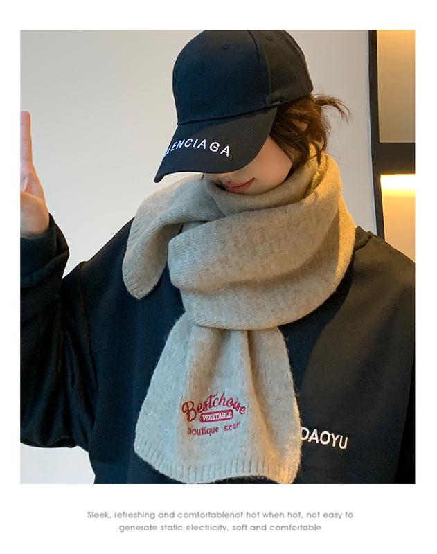 Product Introduction of Embroidered Brown with Letters with Woolen Knitting Scarf Winter Girls 2023 New High-Grade Korean Style All-Match Scarf 9
