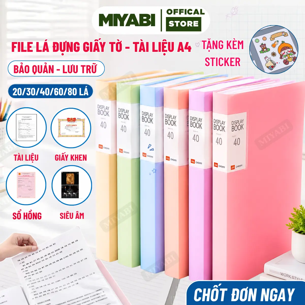 [TẶNG STICKER] File Lá Đựng Giấy A4 20/30/40/60/80 Lá Có Khóa Dây - File Đựng Tài Liệu A4, Hồ Sơ, Giấy Tờ Gia Đình, Sổ Đỏ, Giấy Khen, Đề Thi, Phiếu Siêu Âm, Nhiều Màu, Lưu Trữ Chống Thất Lạc