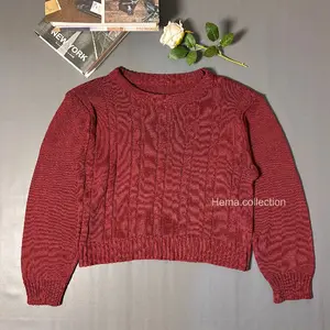 HANI  sweater crop motif cable baju rajut atasan wanita blouse kaos oblong rajut kepang knitwear crop Top Panjang Outer Garis Cewek Cardigan Katun Oversize Hitam