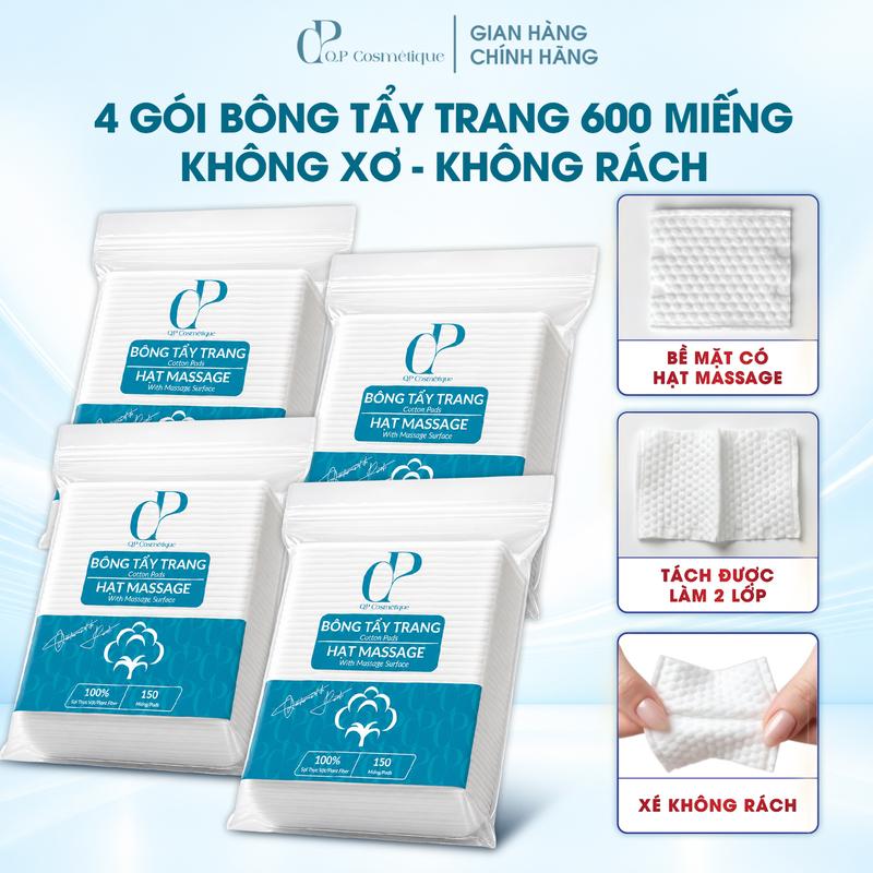 Combo 4 Gói | 600 Miếng Bông Tẩy Trang Q.P Cosmétique Không Xơ Không Rách, Hạt…
