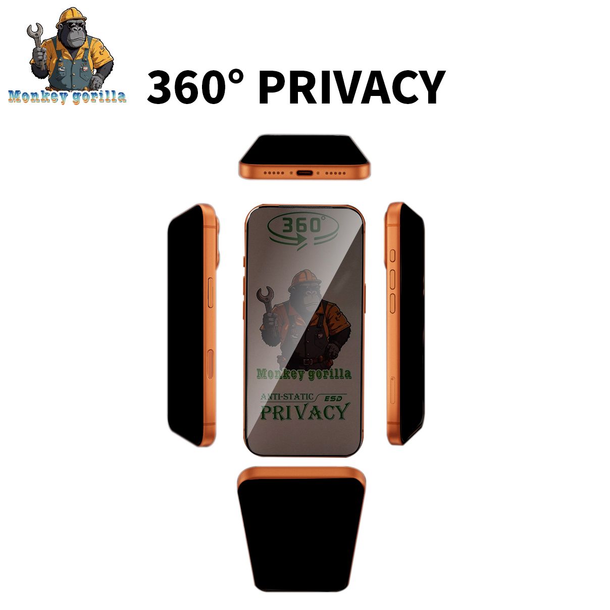 Tempered Glass ESD SPY 360 PRIVACY FOR IPHONE 11 12 13 14 15 16 PRO MAX 17 AIR 17 PRO MAX X XR XS MAX dengan Anti Static dan Kualitas Premium