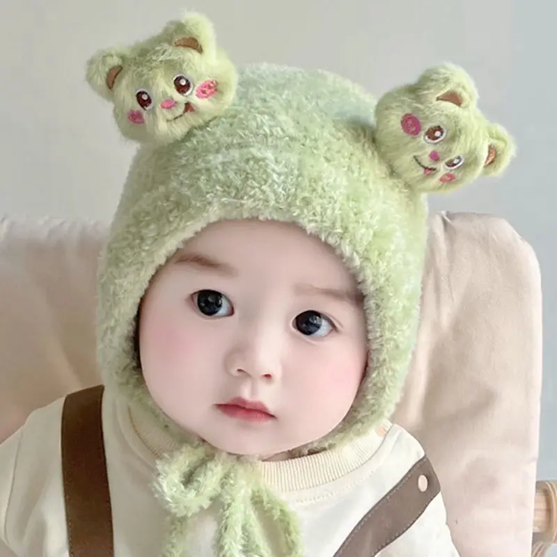 Mũ Trẻ Em Bé Nhồi Bông Thiết Kế Hình Gấu Hoạt Hình, Ấm Áp Mùa Đông, Lông Cừu San Hô Dày, Mũ Bảo Vệ Tai Cho Trẻ Sơ Sinh, Dễ Thương Và Chống Gió, Thích Hợp Cho Bé Trai Và Bé Gái Mới Biết Đi, Mũ Len 6