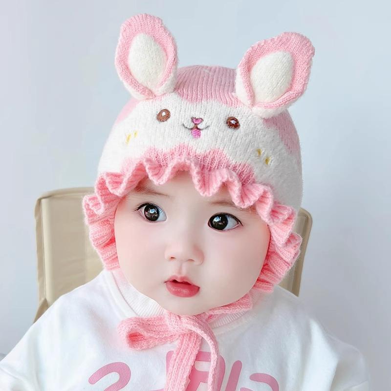 Mũ Dệt Kim Cho Em Bé Trẻ Sơ Sinh Thiết Kế Dễ Thương, Mềm Mại Và Ấm Áp, Có Bảo Vệ Tai, Mũ Nắp Ca-Pô, Cho Bé Trai Và Bé Gái Trẻ Mới Biết Đi, Mũ Len Đan Trơn, Thích Hợp Cho Em Bé ren màu hồng Kem 1