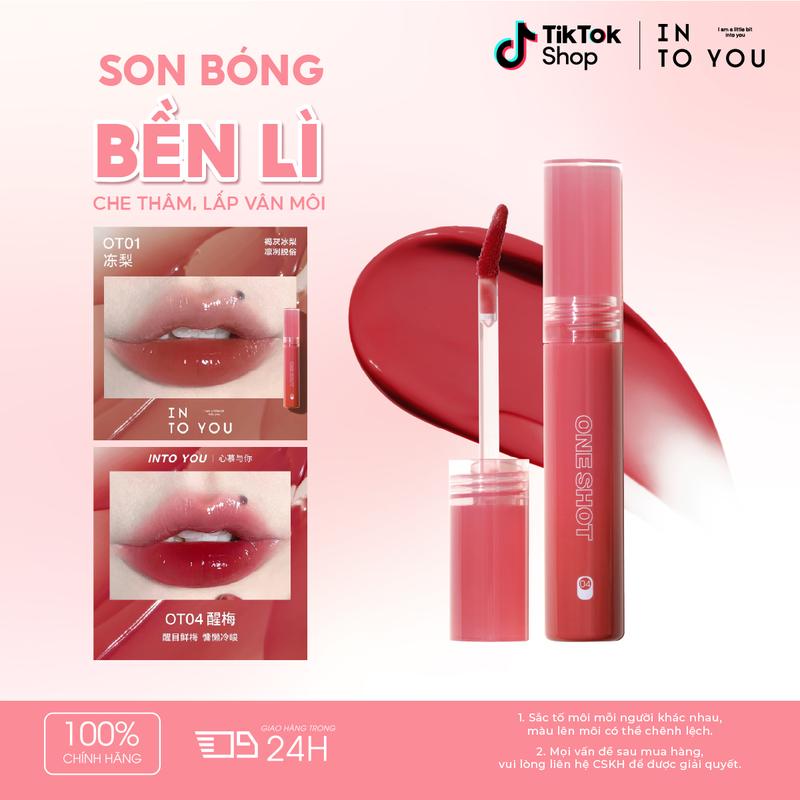 Son Bóng Lì INTO YOU Không Trôi Dính Cốc Hiệu Ứng Môi Căng Mộng Trang Điểm Tự Nhiện Lip Gloss OT02 2.2g 