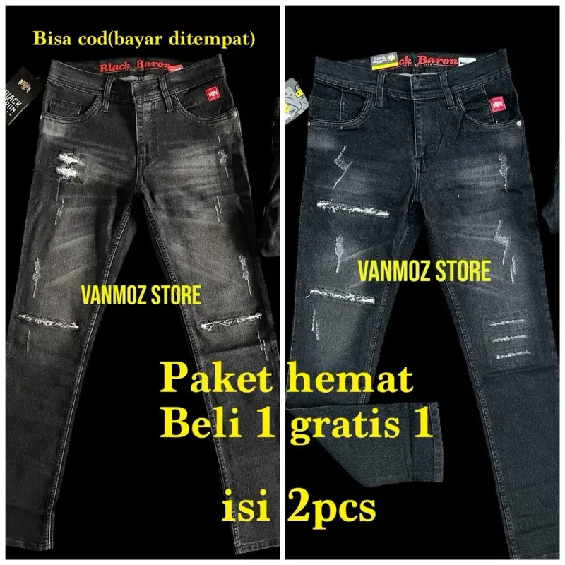 Paket hemat beli 1 gratis 1/celana panjang jeans pria dewasa/celana panjang sobek sobek