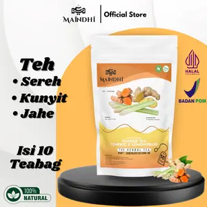 Teh Rempah Sereh Jahe Kunyit – Minuman Hangat Herbal Alami Isi 10 – Teh Jahe Segar Tradisional MAINDHI