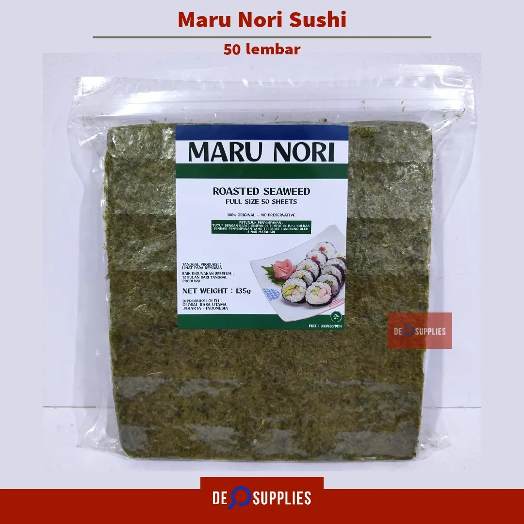 Maru Sushi Nori 50 Lembar Seaweed Rumput Laut Panggang Nori Sushi Roll Halal