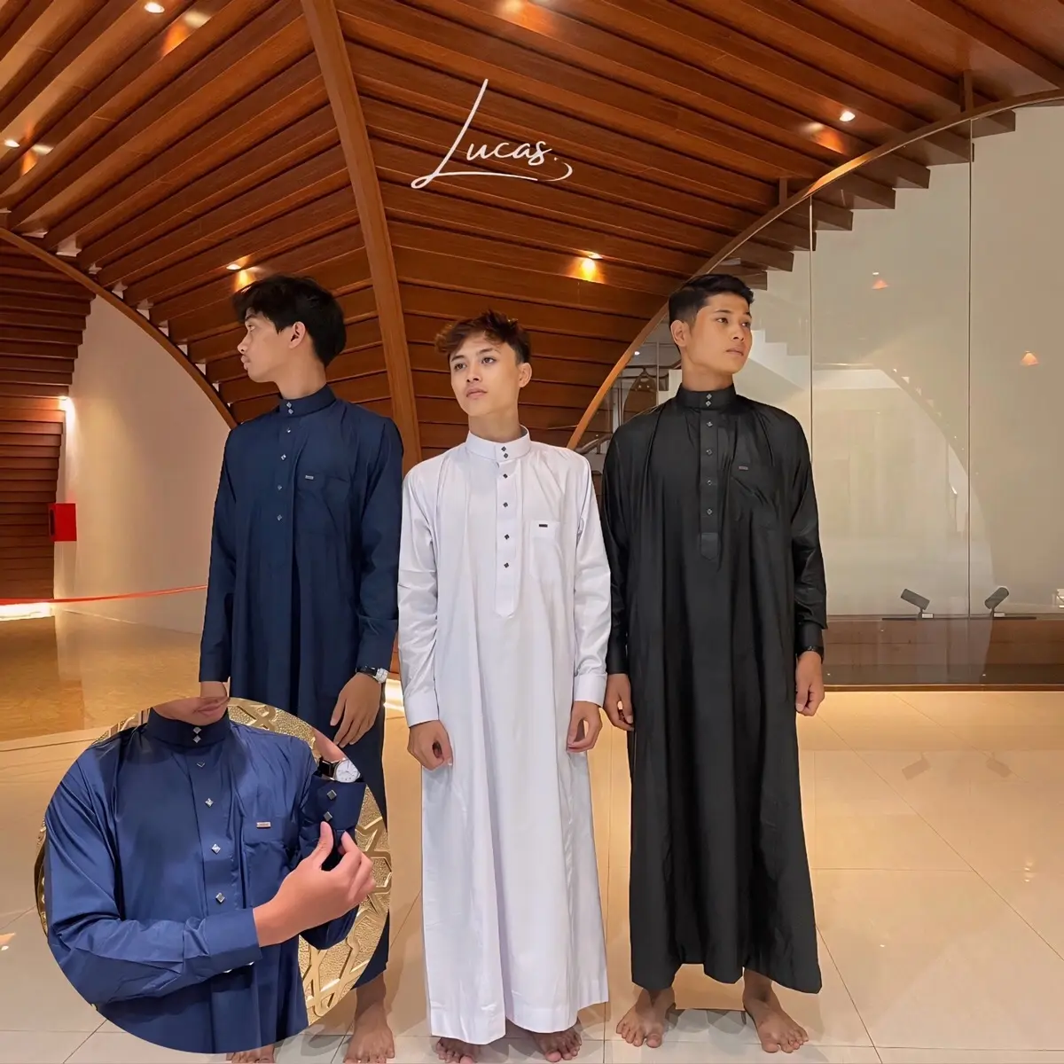 Jubah Lucas Polos Hitam Putih Navy