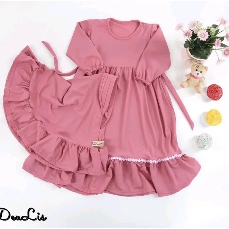 Gamis anak perempuan terbaru 2025 '  set hijab' Crinkle airflow  Baju Muslim  Panjang Cantik 3