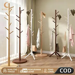 COD Gantungan Baju Berdiri Rak Penyimpanan Tas Rak Gantungan Tger Baju Stand Hanger Rak Mantel Kayu Gantungan Jilbab Rak Topi Baju Hanger