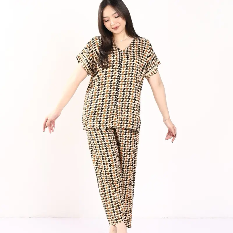 [DasterHitsMalang] One Set V Neck Celana Panjang/ Setelan Wanita / Piyama Wanita / One Set Rayon Premium Baju Busui Motif Pendek Tidur Katun Dewasa 2