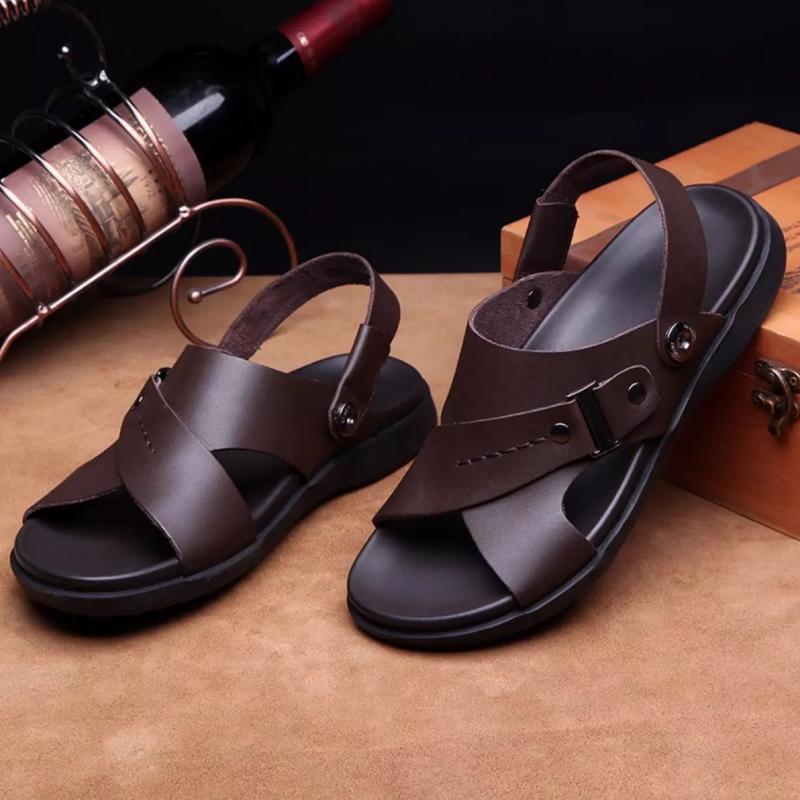 Sandal Selop Kulit  Pria Dewasa Sendal Slip On Cowok Kasual Model Terbaru 2