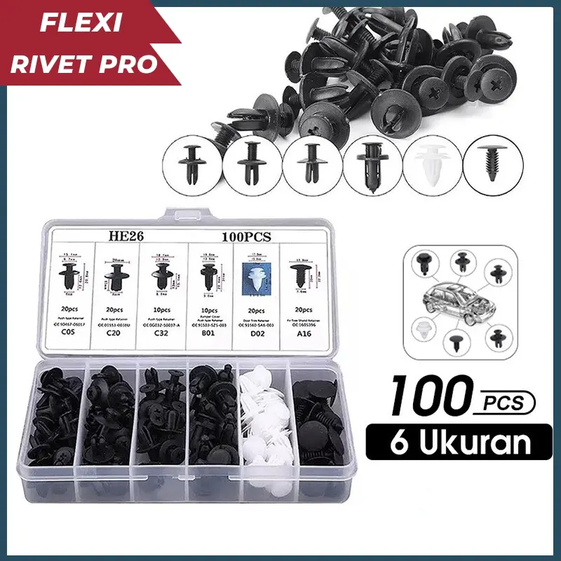 Flexi Rivet Pro - Klip bumper mobil atau baut universal (100pcs) 0