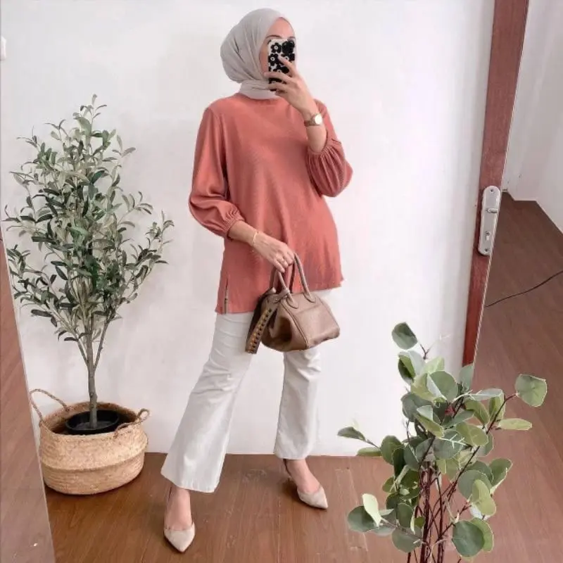 HANOVER BLOUSE LENGAN PANJANG TANGAN KARET BELAH SAMPING BAHAN KNIT PREMIUM 8